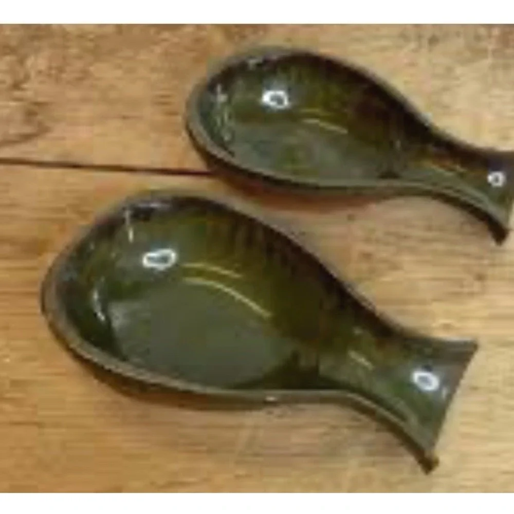 Vintage terra-cotta and dark green glazed handle dish Jersey Pottery 4 Available